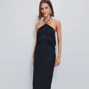 Tuckernuck Hyacinth House Black Fringe Halter Neck Natalia Midi Dress NWT Med